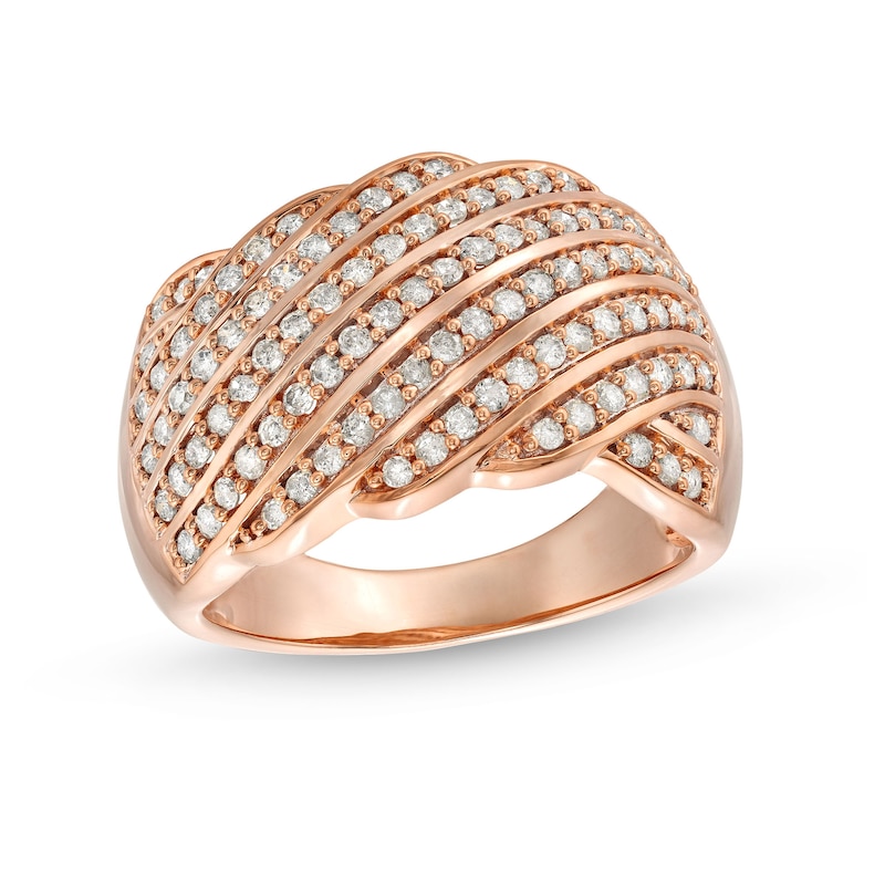 Main Image 1 of 0.69 CT. T.W. Diamond Linear Multi-Row Rolling Wave Ring in 10K Rose Gold