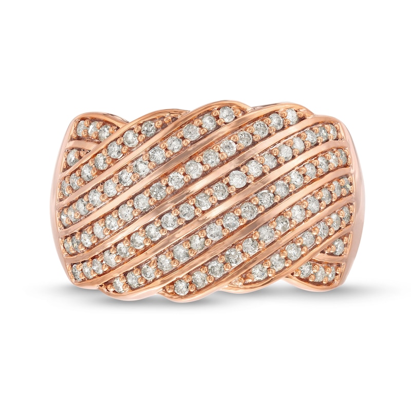 Main Image 4 of 0.69 CT. T.W. Diamond Linear Multi-Row Rolling Wave Ring in 10K Rose Gold