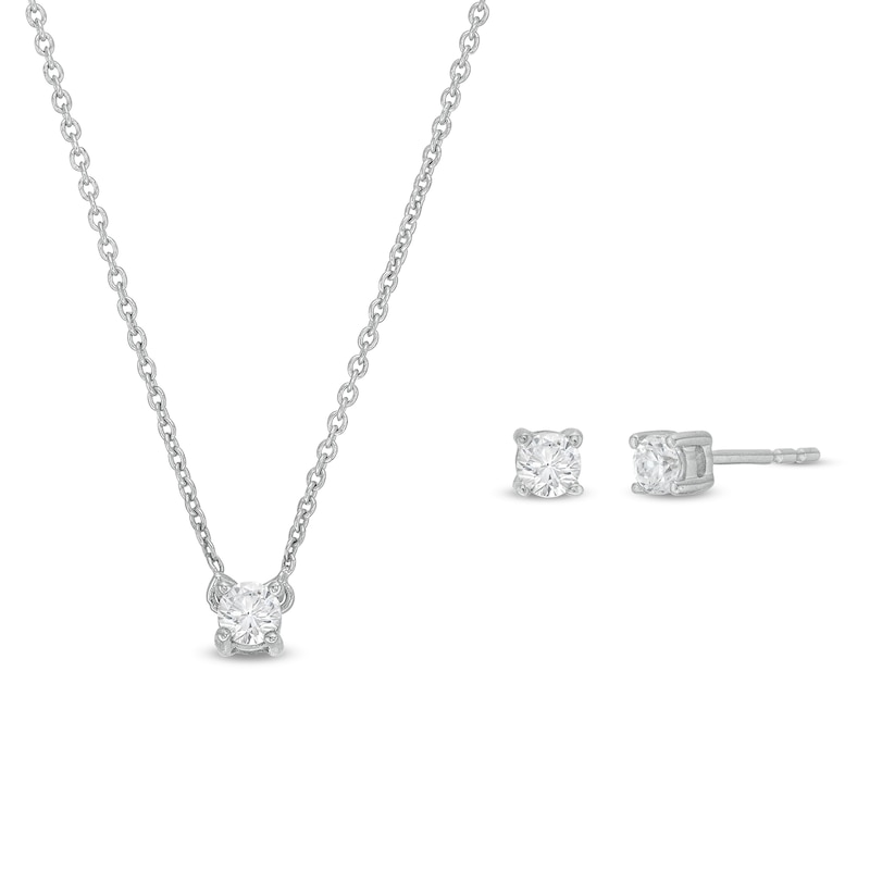 Main Image 1 of 0.30 CT. T.W. Certified Lab-Grown Diamond Solitaire Pendant and Solitaire Stud Earrings Set in Sterling Silver (I/SI2)