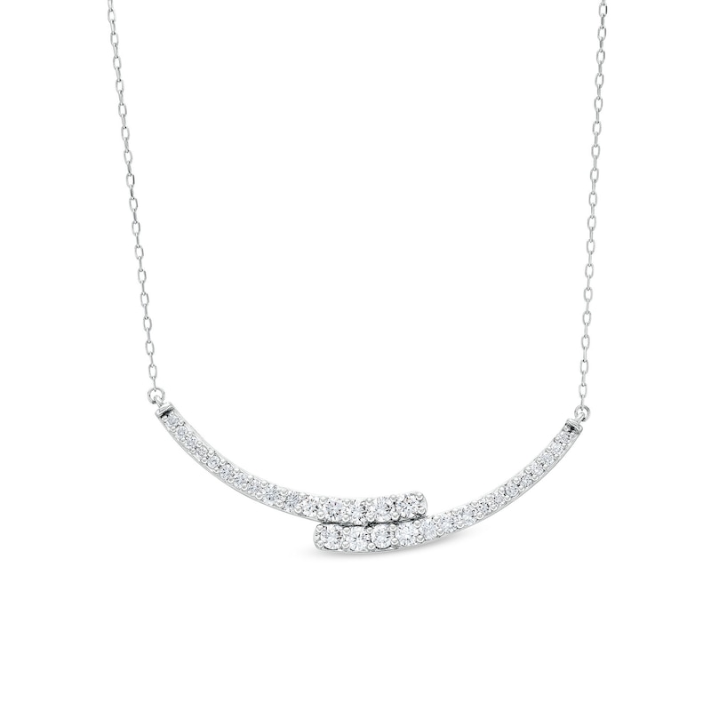 1.00 CT. T.W. Certified Lab-Created Diamond Bypass Curved Bar Necklace in 10K White Gold (F/SI2)