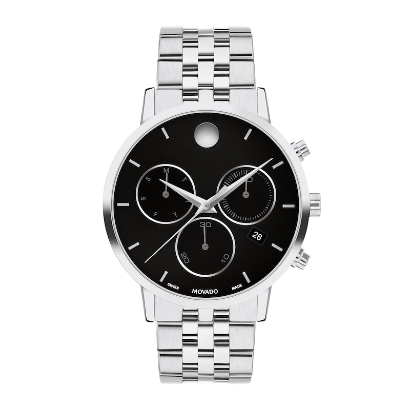 Men's Movado Museum® Classic Chronograph Watch with Black Dial and Date Window (Model: 0607776)|Peoples Jewellers