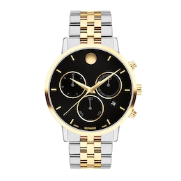 Men's Movado Museum® Classic Two-Tone PVD Chronograph Watch with Black Dial and Date Window (Model: 0607777)