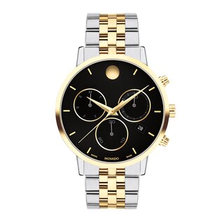 Men's Movado Museum® Classic Two-Tone PVD Chronograph Watch with Black Dial and Date Window (Model: 0607777)