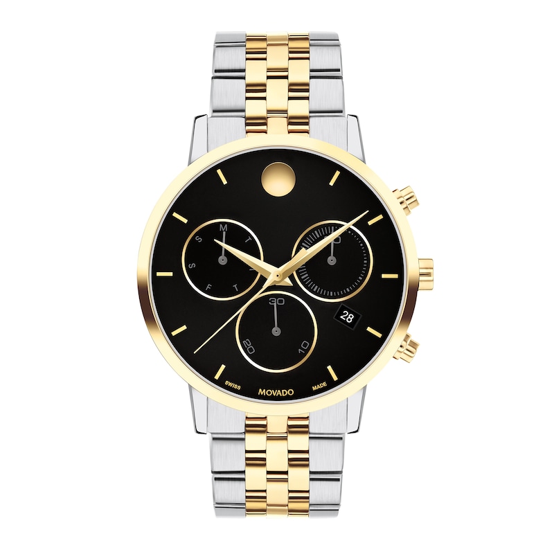Main Image 1 of Men's Movado Museum® Classic Two-Tone PVD Chronograph Watch with Black Dial and Date Window (Model: 0607777)