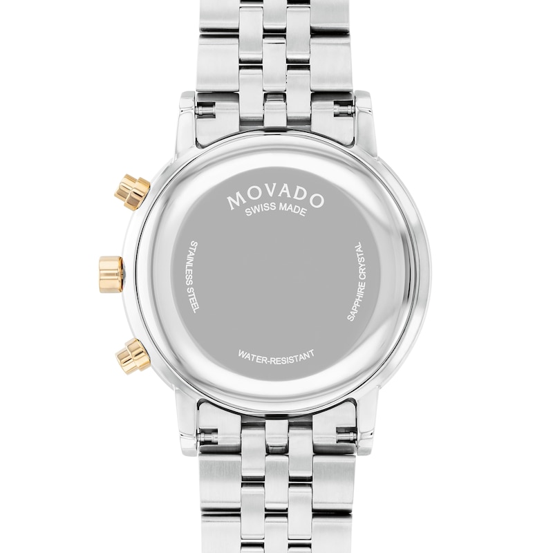 Men's Movado Museum® Classic Two-Tone PVD Chronograph Watch with Black Dial and Date Window (Model: 0607777)|Peoples Jewellers