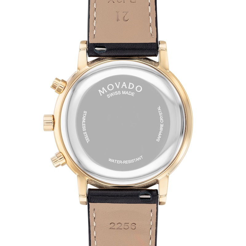 Main Image 3 of Men's Movado Museum® Classic Gold-Tone PVD Chronograph Strap Watch with Black Dial and Date Window (Model: 0607779)
