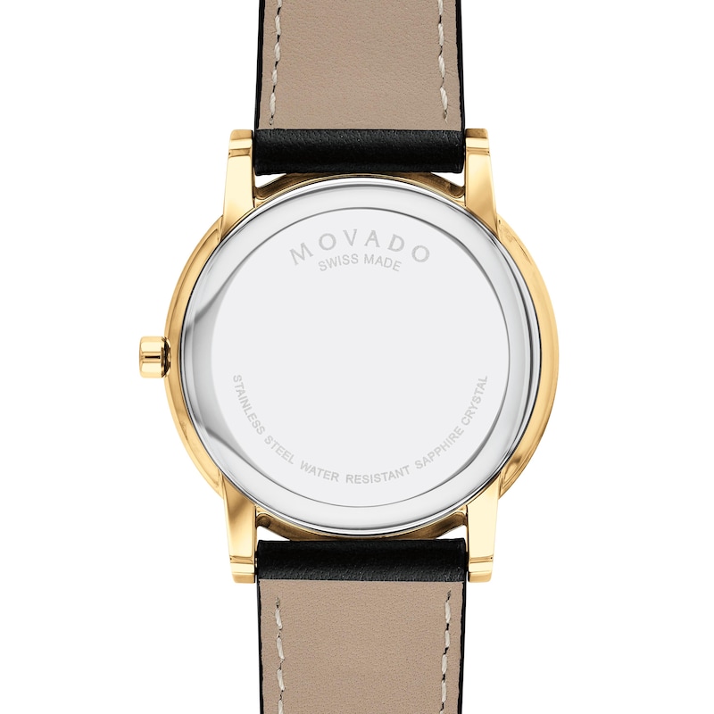Main Image 3 of Men's Movado Museum® Classic Gold-Tone PVD Black Strap Watch with Burst Black Dial (Model: 0607799)