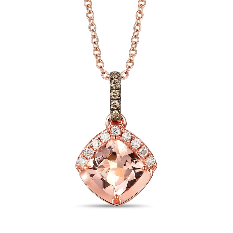 Le Vian® 6.0mm Cushion-Cut Morganite and 0.11 CT. T.W. Diamond Pendant in 14K Strawberry Gold™|Peoples Jewellers