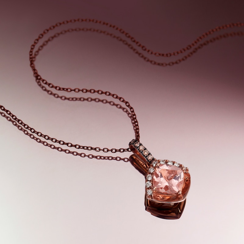 Main Image 2 of Le Vian® 6.0mm Cushion-Cut Morganite and 0.11 CT. T.W. Diamond Pendant in 14K Strawberry Gold™