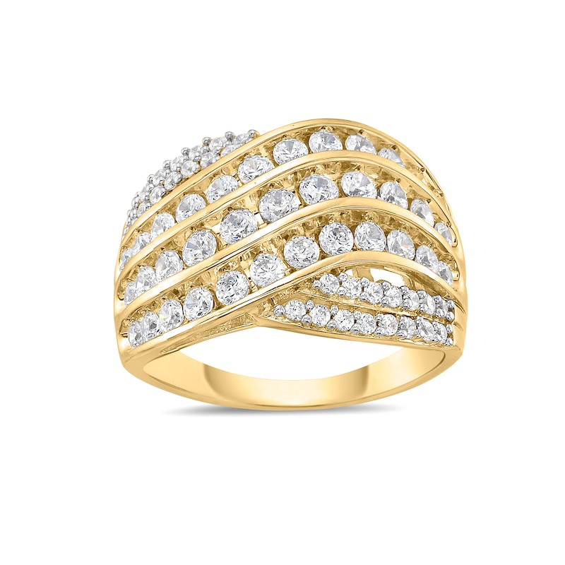 Main Image 1 of 1.50 CT. T.W. Diamond Wavy Multi-Row Ring in 10K Gold