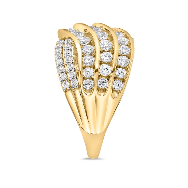 Main Image 2 of 1.50 CT. T.W. Diamond Wavy Multi-Row Ring in 10K Gold