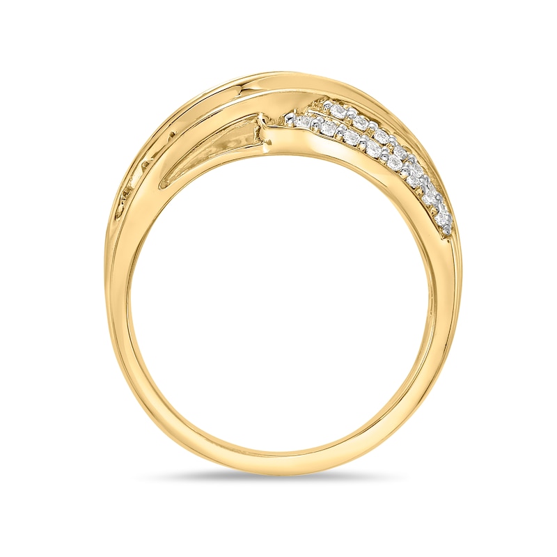 Main Image 3 of 1.50 CT. T.W. Diamond Wavy Multi-Row Ring in 10K Gold