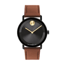 Men's Movado Bold® Evolution Black IP Brown Strap Watch with Textured Tonal Black Dial (Model: 3601083)