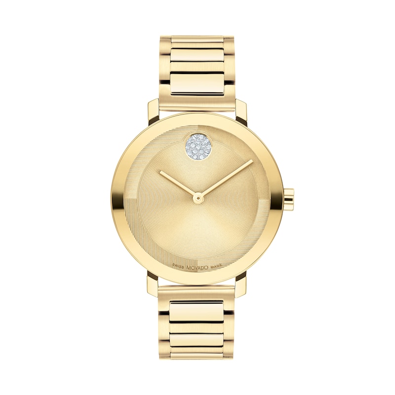 Ladies' Movado Bold® Evolution Crystal Accent Gold-Tone IP Watch with Textured Tonal Gold-Tone Dial (Model: 3601106)|Peoples Jewellers