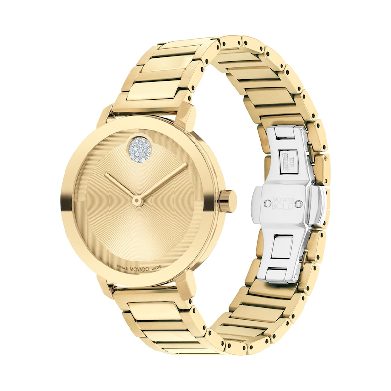 Main Image 2 of Ladies' Movado Bold® Evolution Crystal Accent Gold-Tone IP Watch with Textured Tonal Gold-Tone Dial (Model: 3601106)