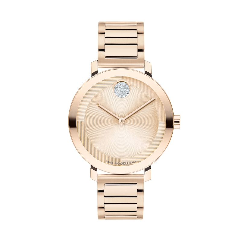 Ladies' Movado Bold® Evolution Crystal Accent Rose-Tone IP Watch with Textured Tonal Rose-Tone Dial (Model: 3601107)