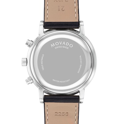 Men's Movado Museum® Classic Black Strap Chronograph Watch with Black Dial and Date Window (Model: 0607778)