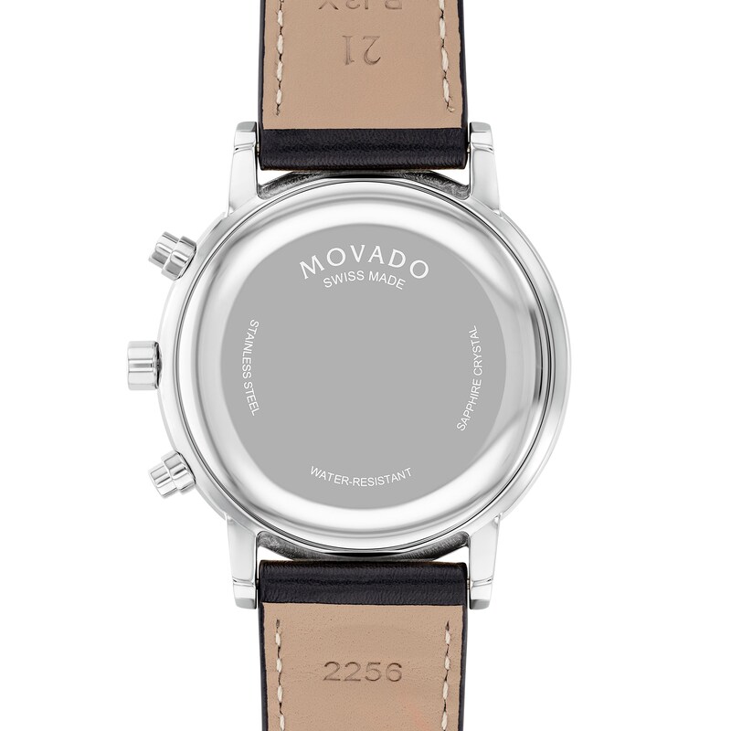 Main Image 2 of Men's Movado Museum® Classic Black Strap Chronograph Watch with Black Dial and Date Window (Model: 0607778)