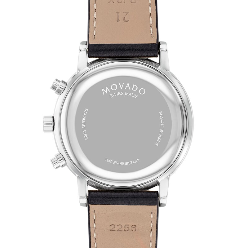 Men's Movado Museum® Classic Black Strap Chronograph Watch with Black Dial and Date Window (Model: 0607778)