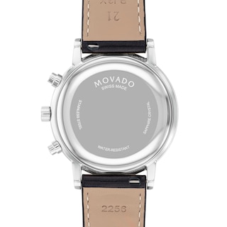 Men's Movado Museum® Classic Black Strap Chronograph Watch with Black Dial and Date Window (Model: 0607778)
