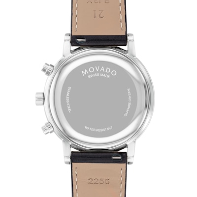 Men's Movado Museum® Classic Black Strap Chronograph Watch with Black Dial and Date Window (Model: 0607778)