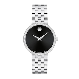 Ladies' Movado Museum® Classic 0.26 CT. T.W. Diamond Watch with Black Dial (Model: 0607814)