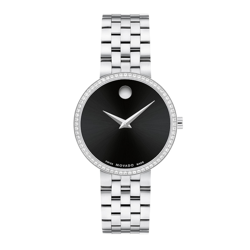 Ladies' Movado Museum® Classic 0.26 CT. T.W. Diamond Watch with Black Dial (Model: 0607814)|Peoples Jewellers