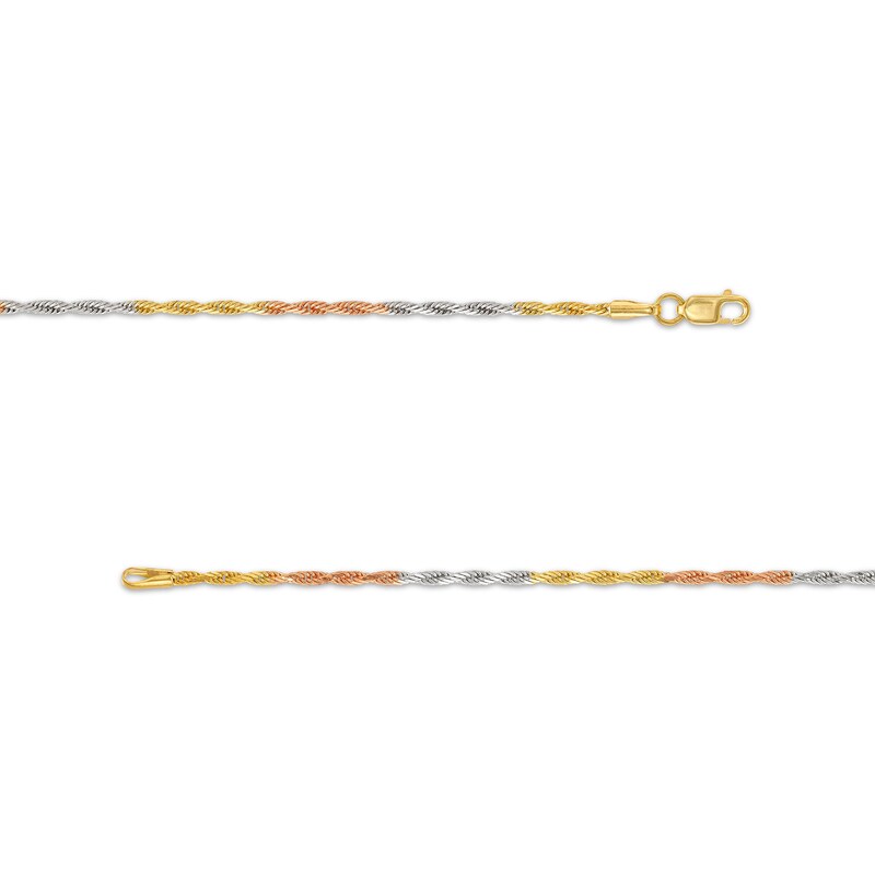 Ladies' Diamond-Cut 1.6mm Rope Chain Necklace in Solid 10K Tri-Tone Gold - 18"