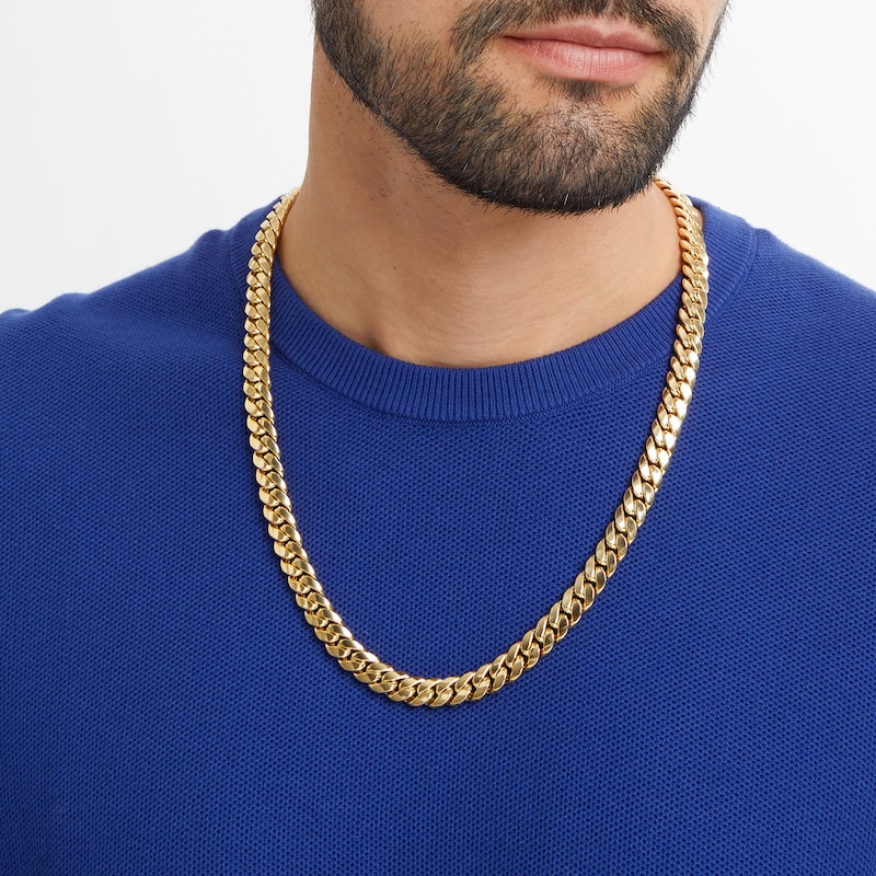 Men's 9.3mm Cuban Curb Chain Necklace in Hollow 10K Gold - 24"|Peoples Jewellers