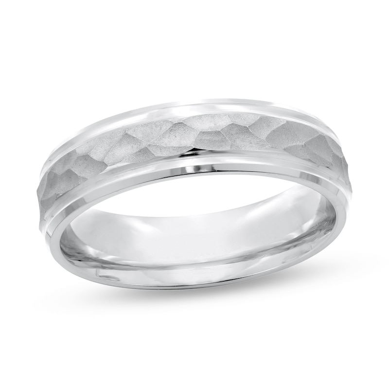 Main Image 1 of Men's Engravable Hammered 6.0mm Comfort-Fit Band in Sterling Silver (1 Line)