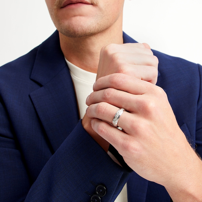 Main Image 2 of Men's Engravable Hammered 6.0mm Comfort-Fit Band in Sterling Silver (1 Line)