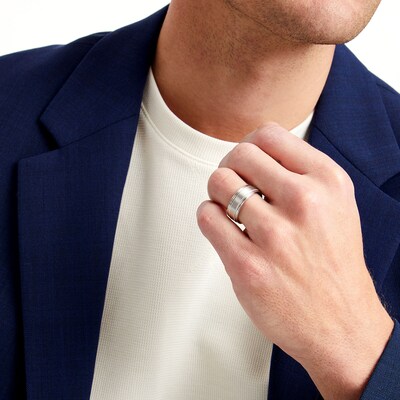 Men's Engravable Milgrain Edge 8.0mm Comfort-Fit Band in Sterling Silver (1 Line)