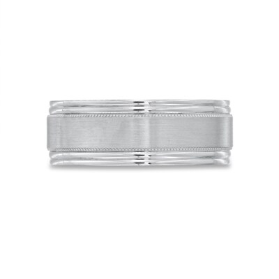 Men's Engravable Milgrain Edge 8.0mm Comfort-Fit Band in Sterling Silver (1 Line)