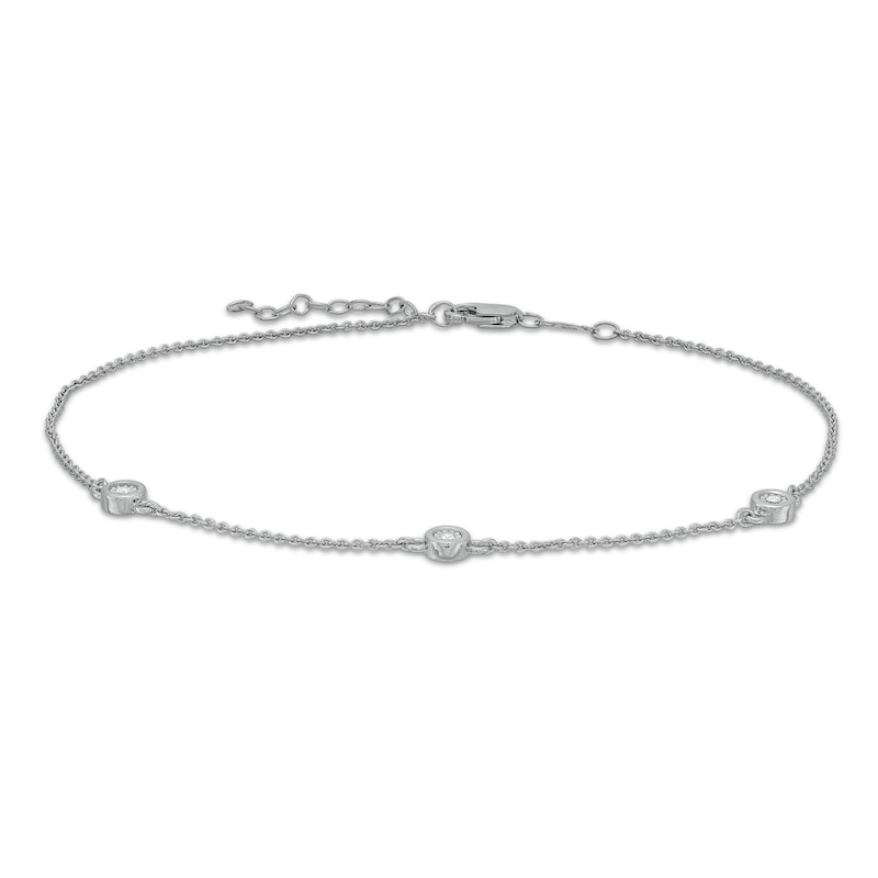 Main Image 1 of Diamond Accent Bezel-Set Station Anklet in Sterling Silver - 10"