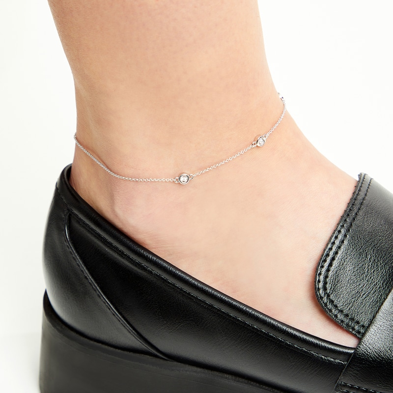 Main Image 2 of Diamond Accent Bezel-Set Station Anklet in Sterling Silver - 10"