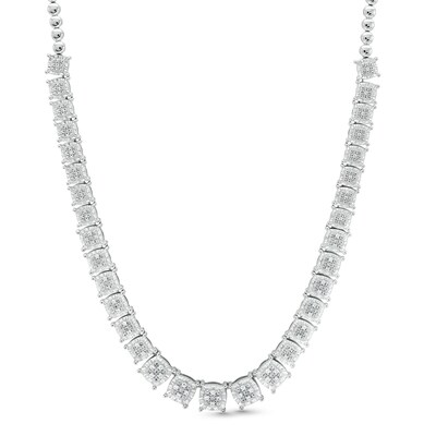0.33 CT. T.W. Diamond Cushion-Shaped Link and Bead Necklace in Sterling Silver - 17"