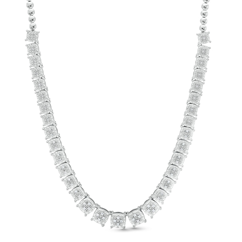 0.33 CT. T.W. Diamond Cushion-Shaped Link and Bead Necklace in Sterling Silver - 17"