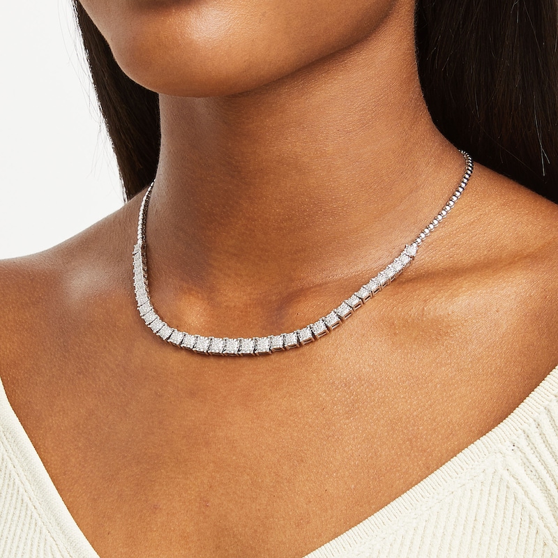 Main Image 2 of 0.33 CT. T.W. Diamond Cushion-Shaped Link and Bead Necklace in Sterling Silver - 17"