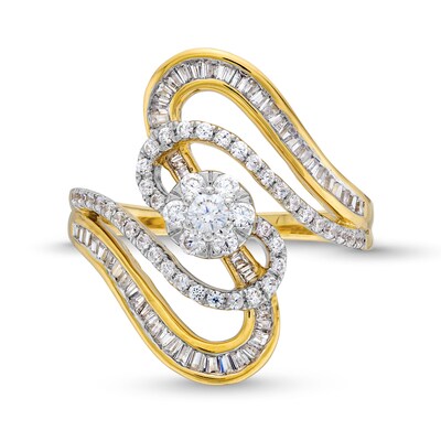 0.75 CT. T.W. Multi-Diamond Wavy Linear Bypass Ring in 10K Gold
