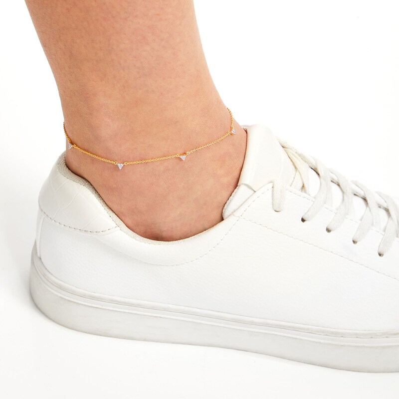 0.12 CT. T.W. Diamond Triangles Station Anklet in 10K Gold - 10"|Peoples Jewellers