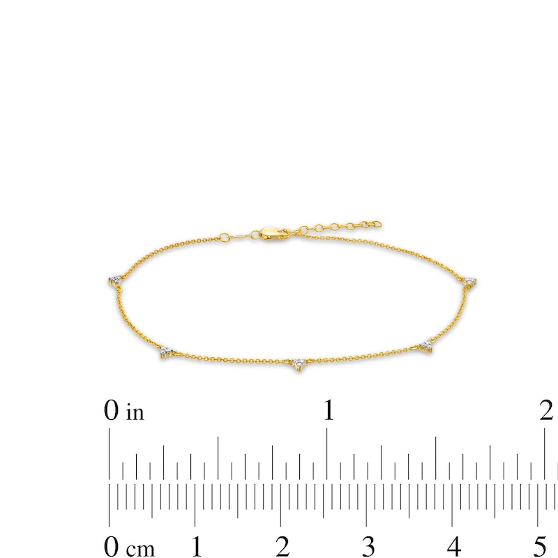0.12 CT. T.W. Diamond Triangles Station Anklet in 10K Gold - 10"