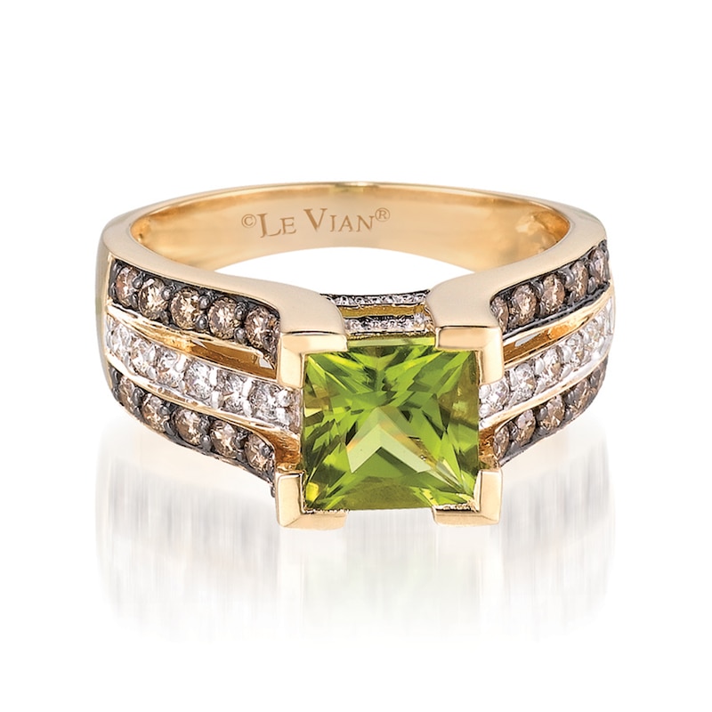 Le Vian® Green Apple Peridot™ and 0.60 CT. T.W. Diamond Multi-Row Ring in 14K Honey Gold™