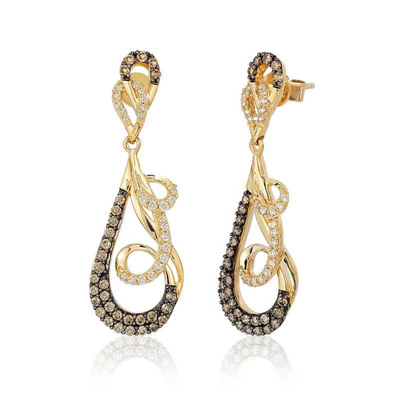 Main Image 1 of Le Vian® 0.80 CT. T.W. Chocolate Diamond® and Vanilla Diamond™ Curly Drop Earrings in 14K Honey Gold™