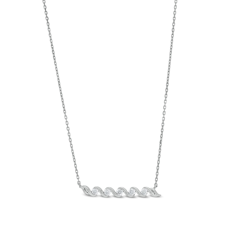 0.20 CT. T.W. Diamond Cascading Five Stone Bar Necklace in 10K White Gold|Peoples Jewellers