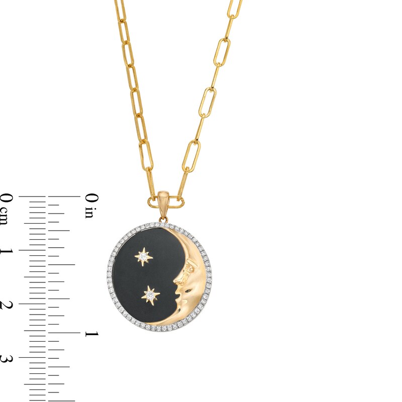 Main Image 3 of EFFY™ Collection Onyx and 0.16 CT. T.W. Diamond Moon Pendant in 14K Gold