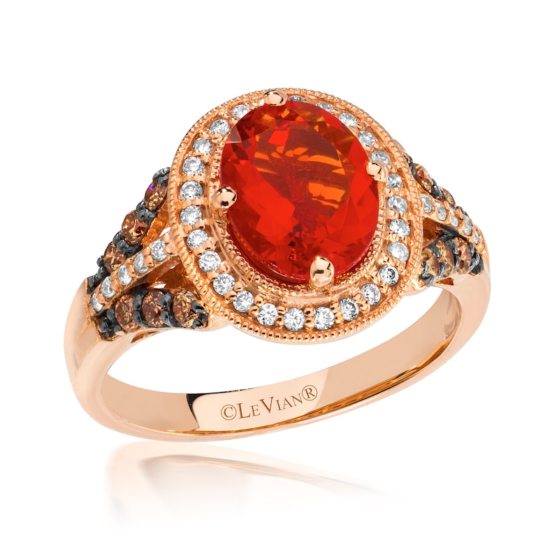 Le Vian Couture® Oval Neon Tangerine Fire Opal® and 0.40 CT. T.W. Diamond Ring in 14K Strawberry Gold™