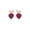 Thumbnail Image 2 of Heart-Shaped Lab-Created Ruby and Diamond Accent Apple Stud Earrings in Sterling Silver with 14K Rose Gold Plate