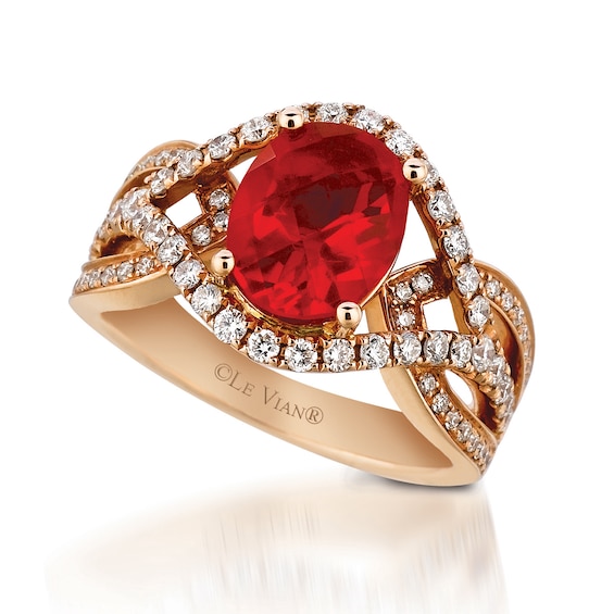 Le Vian Couture® Oval Neon Tangerine Fire Opal® and 0.50 CT. T.W. Vanilla Diamonds™ Ring in 18K Strawberry Gold™