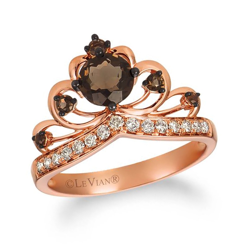 Main Image 1 of Le Vian® Chocolate Quartz™ and 0.18 CT. T.W. Nude Diamonds™ Crown Ring in 14K Strawberry Gold™