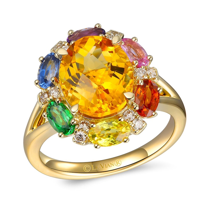Main Image 1 of Le Vian® Cinnamon Citrine®, Multi-Gemstone and 0.15 CT. T.W. Nude Diamonds™ Frame Ring in 14K Honey Gold™